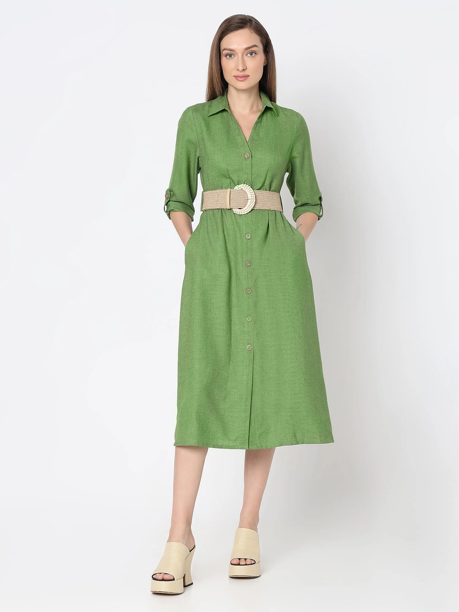 Green Midi Shirt Dress - Image 2