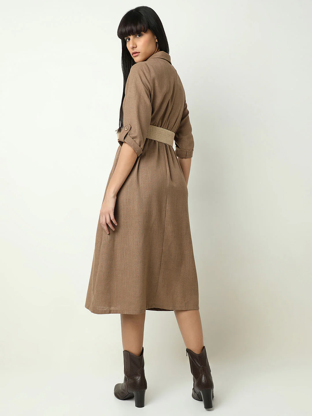 Brown Midi Shirt Dress - Image 4
