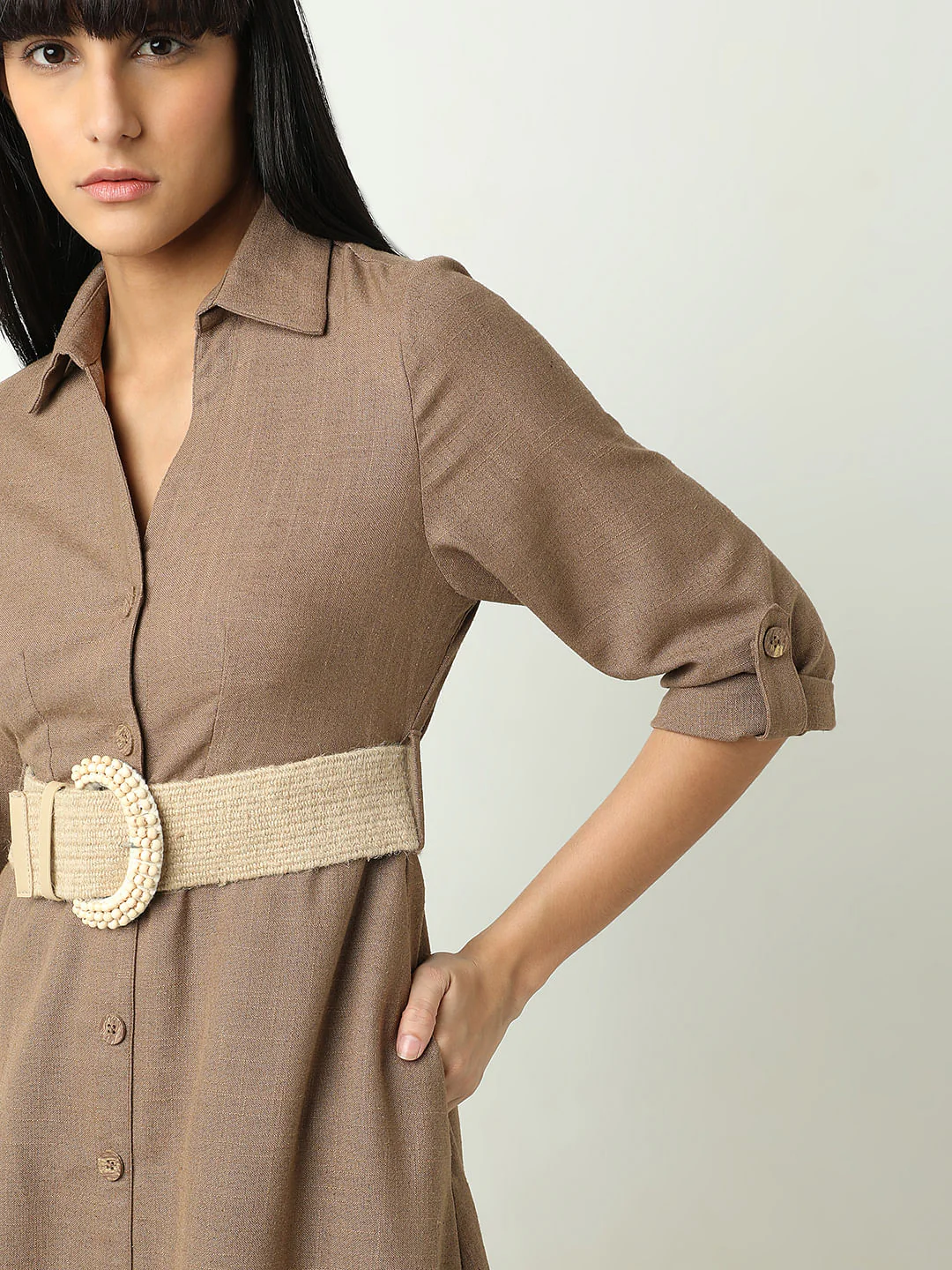 Brown Midi Shirt Dress - Image 5