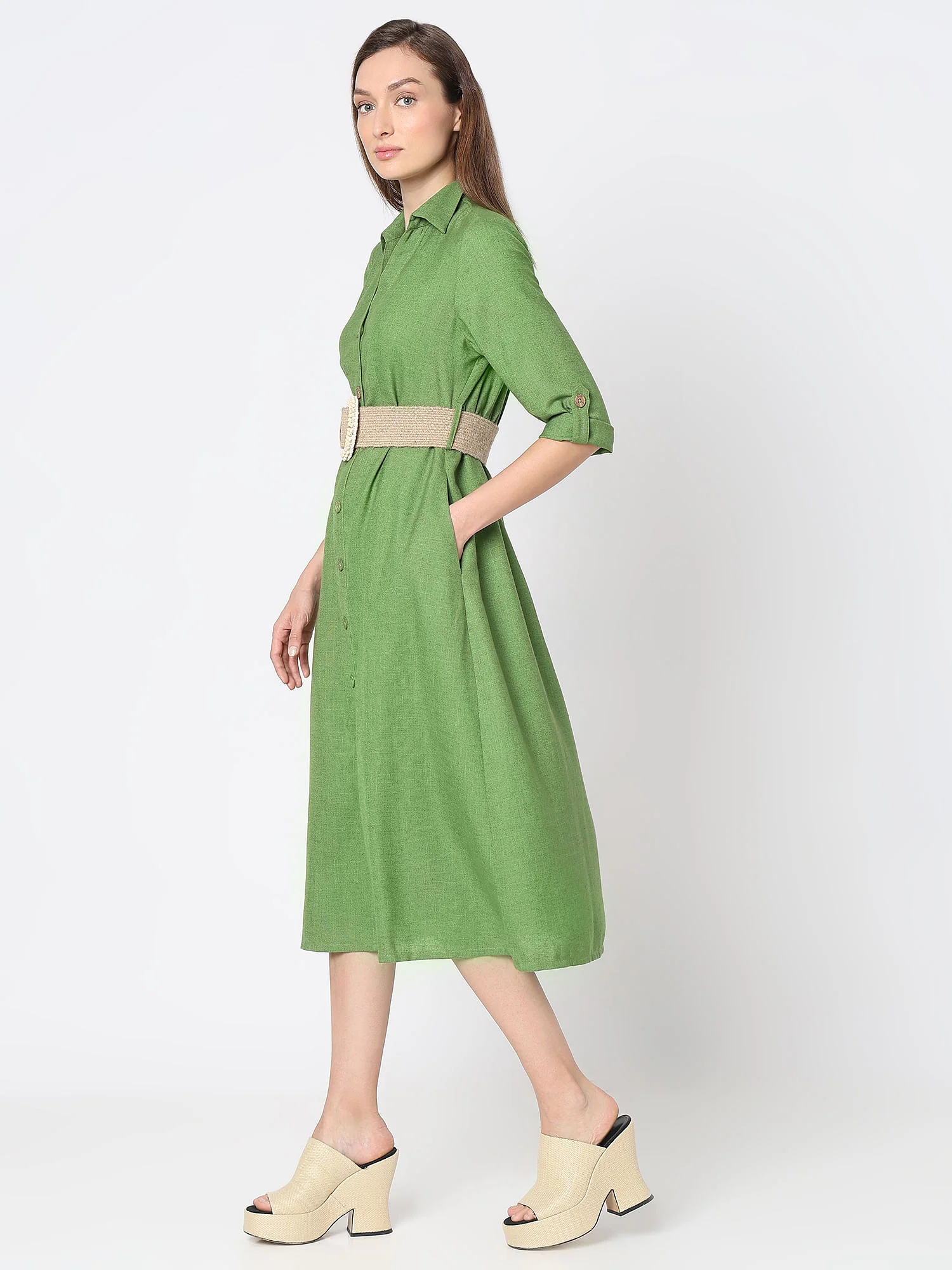 Green Midi Shirt Dress - Image 3