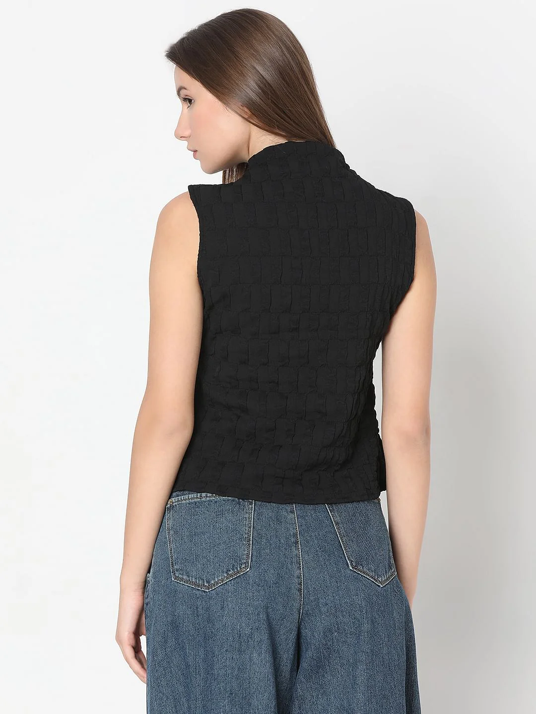 Black Textured High Neck Top - Image 4