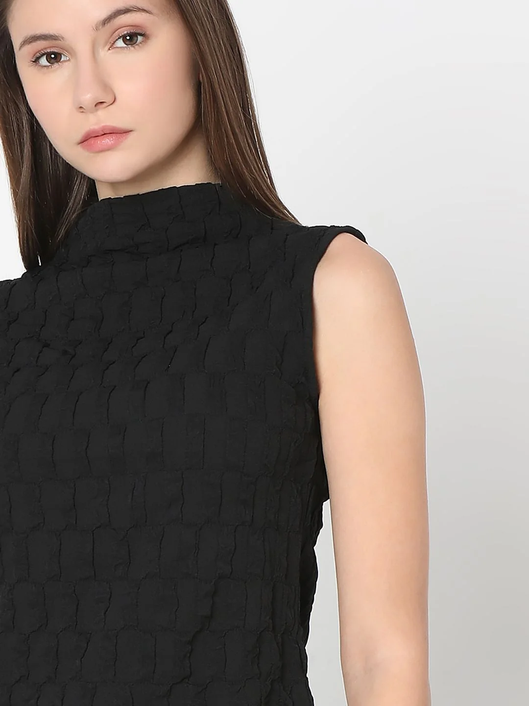 Black Textured High Neck Top - Image 6