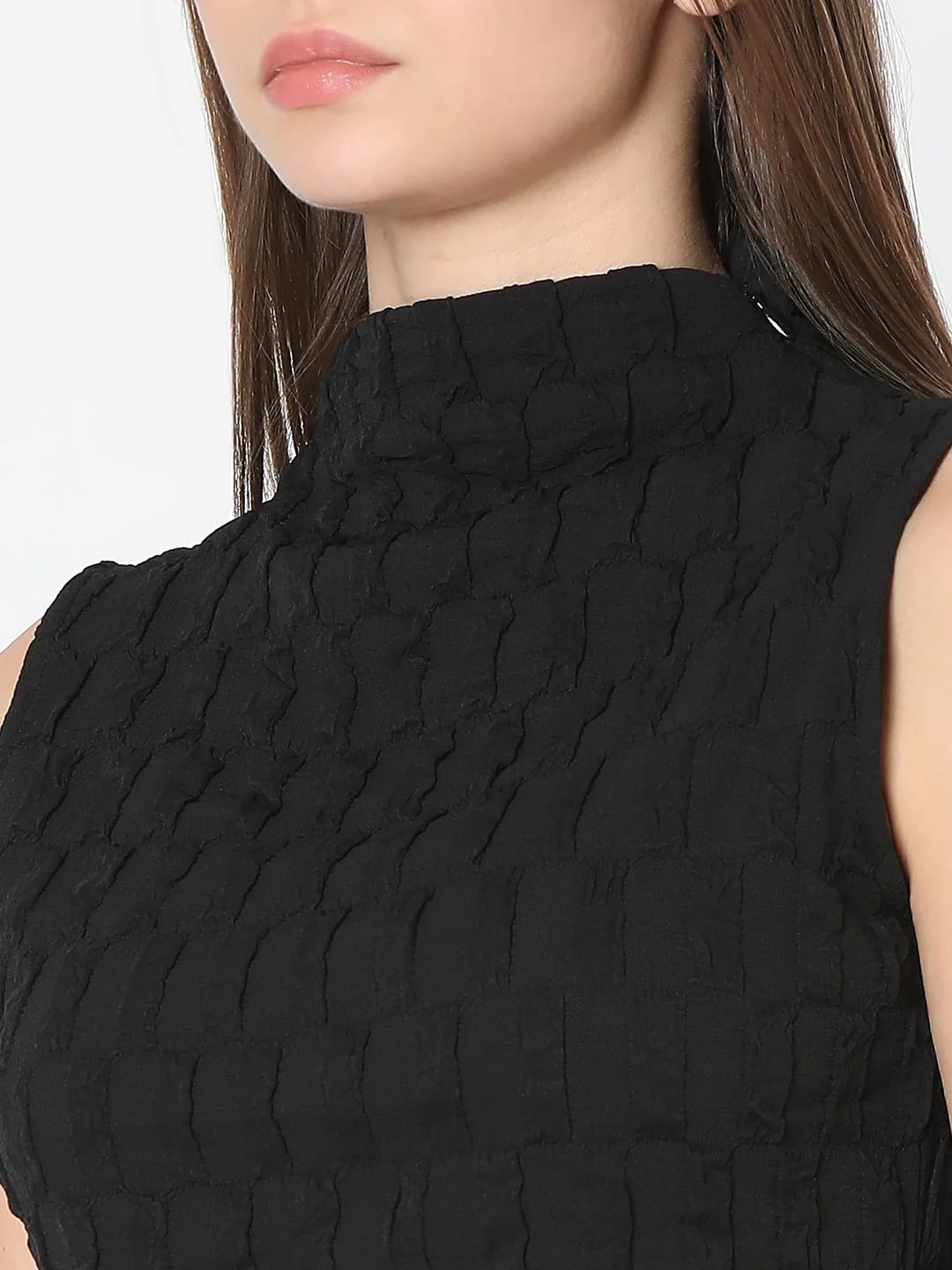 Black Textured High Neck Top - Image 7