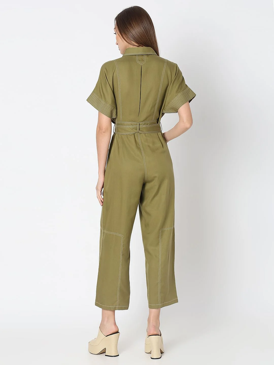 Green Contrast Stitch Jumpsuit - Image 4
