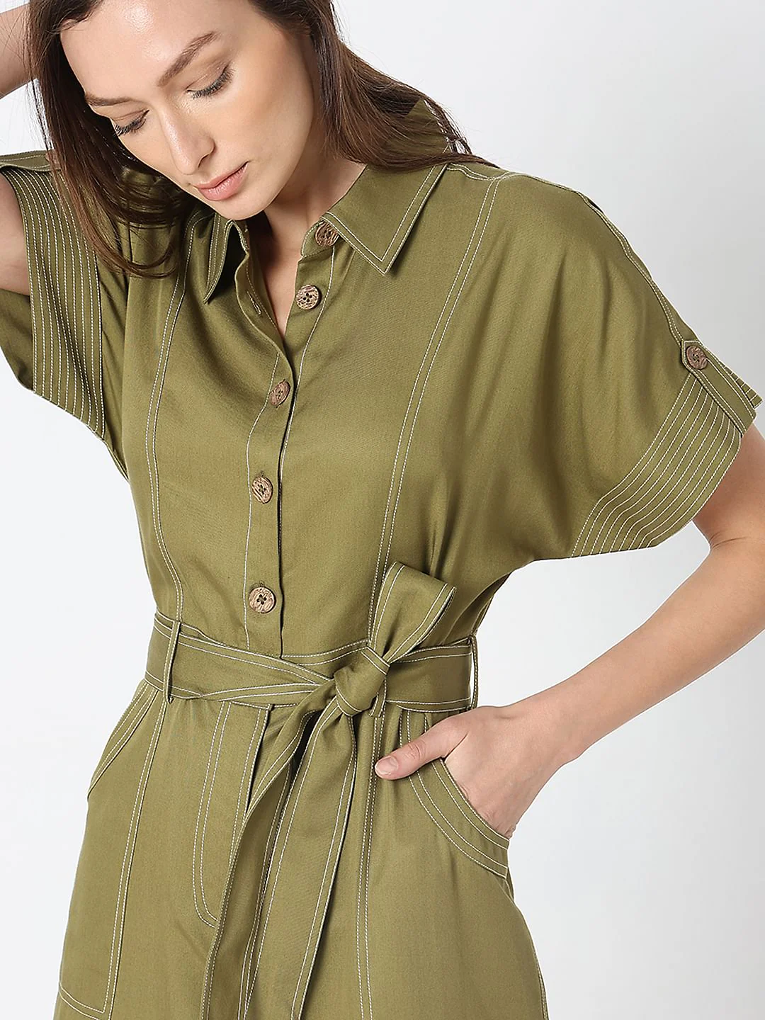 Green Contrast Stitch Jumpsuit - Image 6