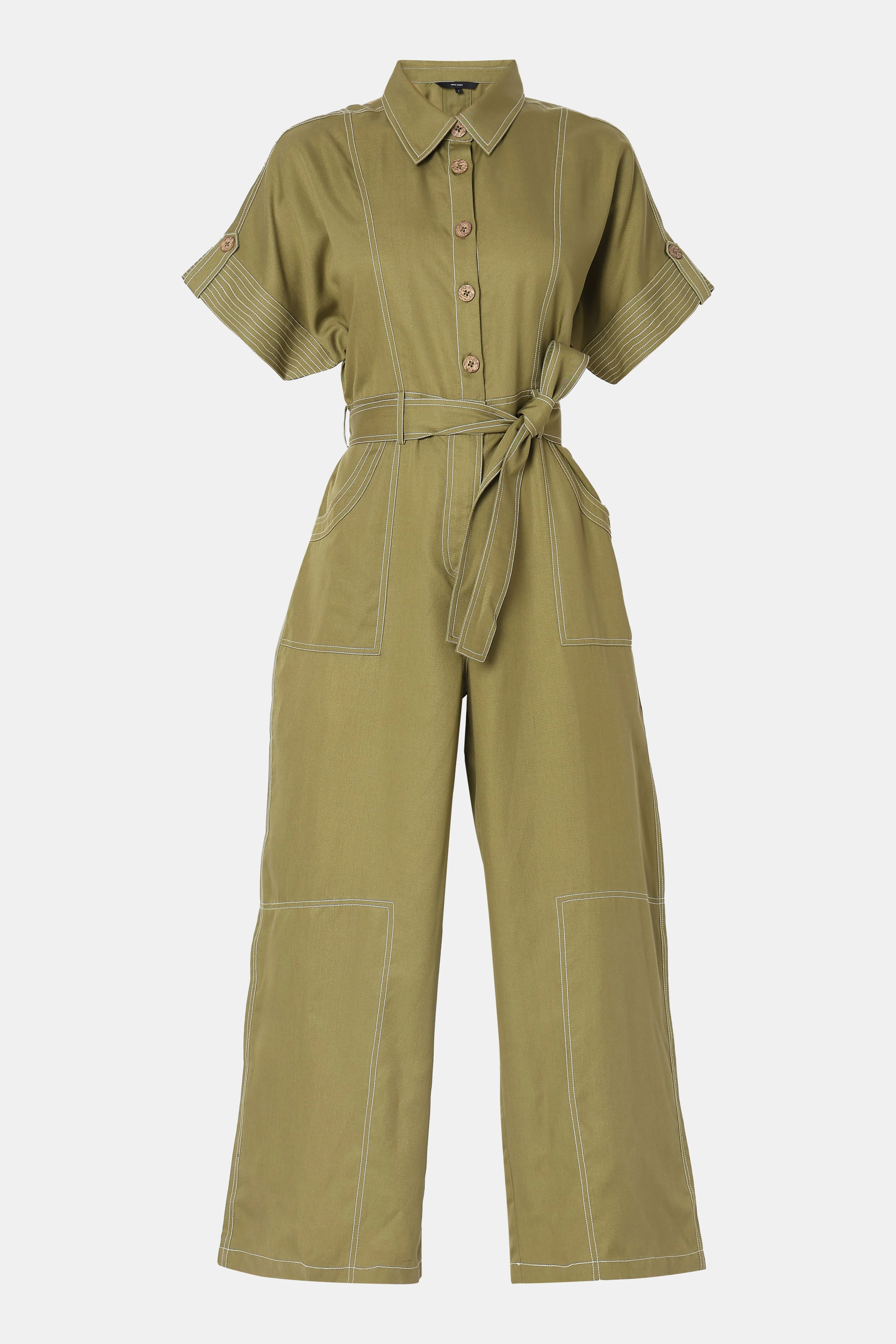 Green Contrast Stitch Jumpsuit - Image 7