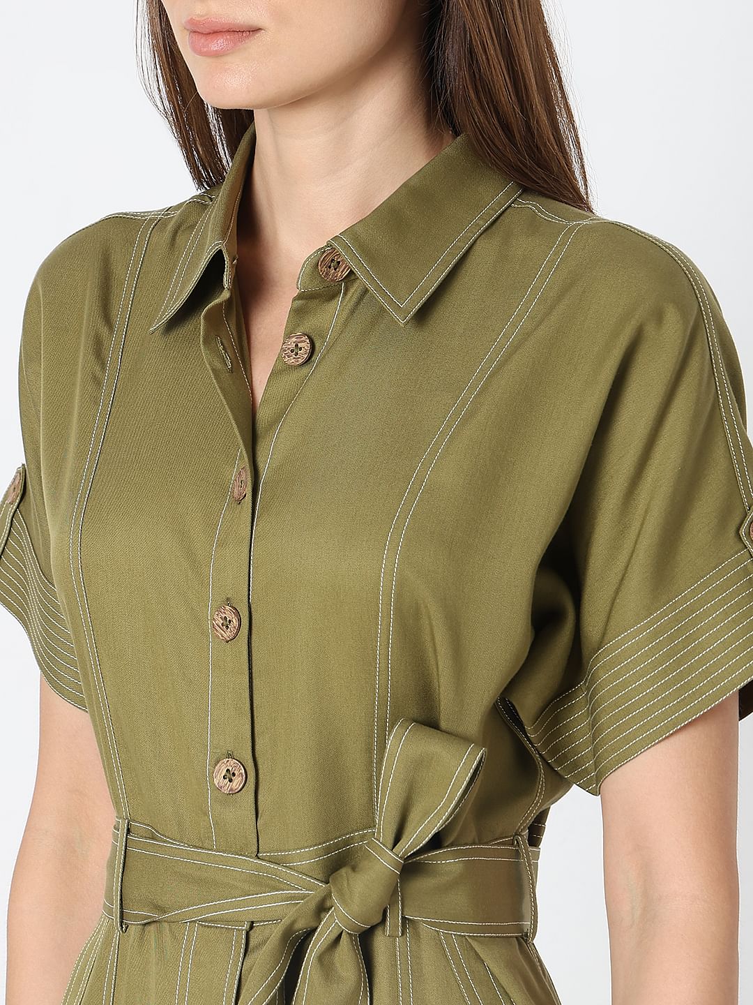Green Contrast Stitch Jumpsuit - Image 8