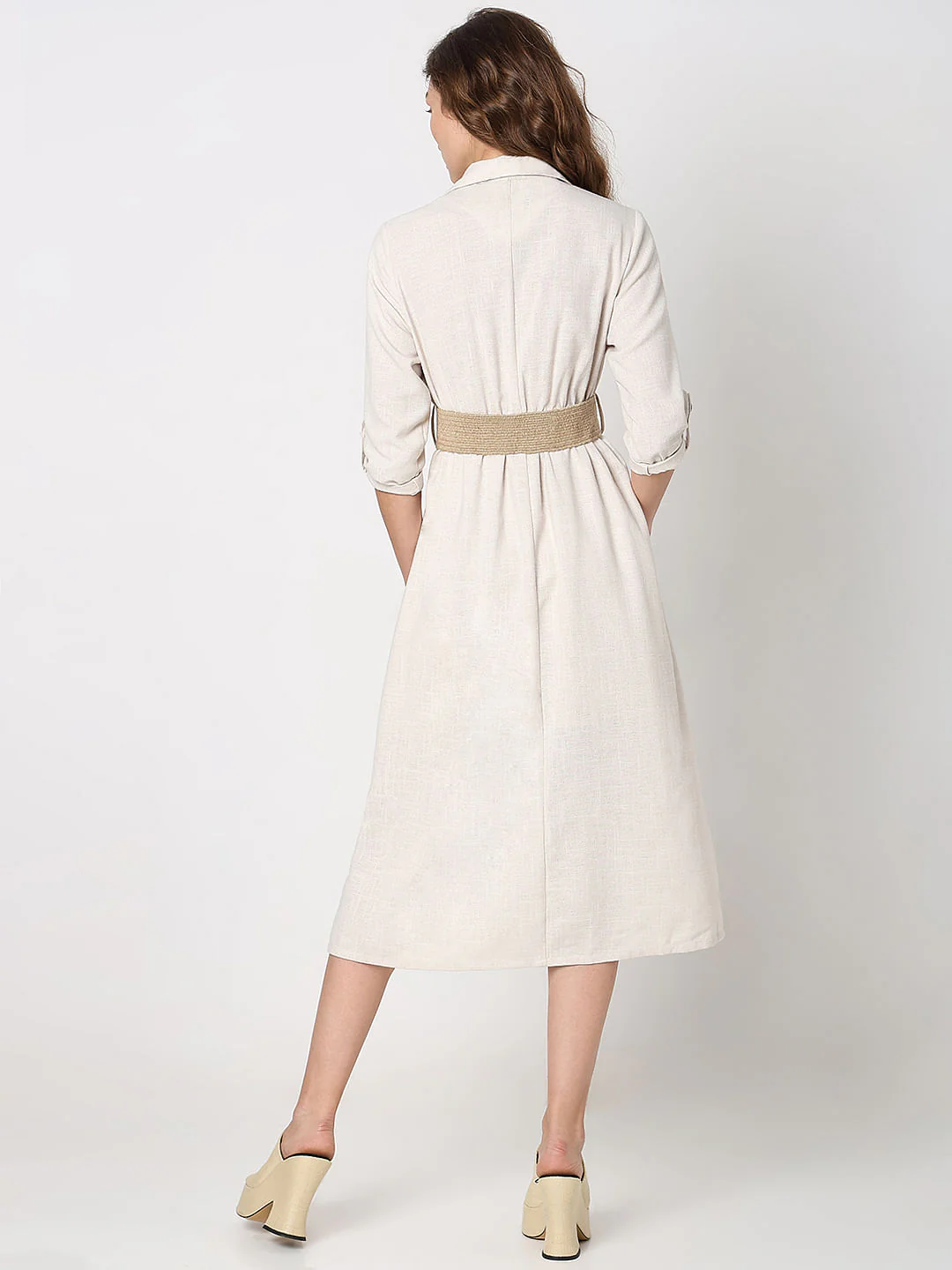 Light Beige Linen Shirt Dress - Image 4