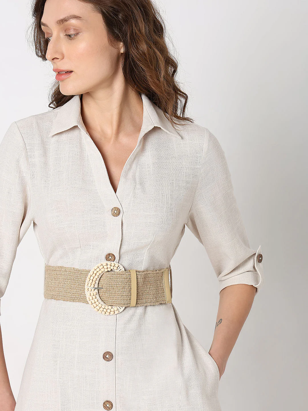 Light Beige Linen Shirt Dress - Image 5