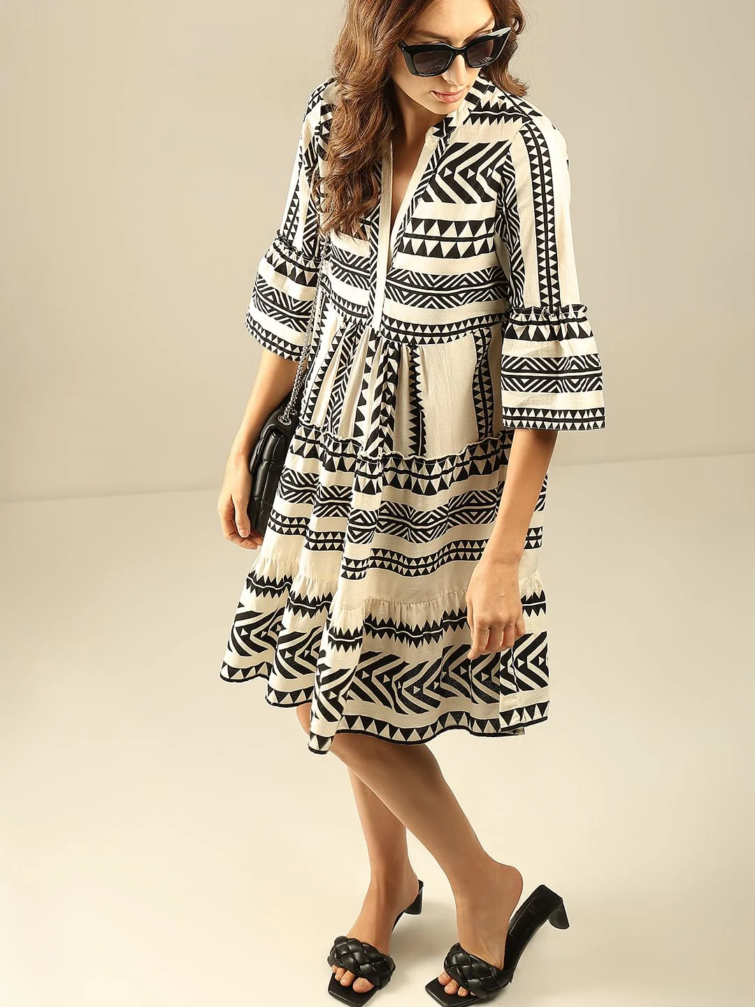 Off-White Aztec Print Flared Dress