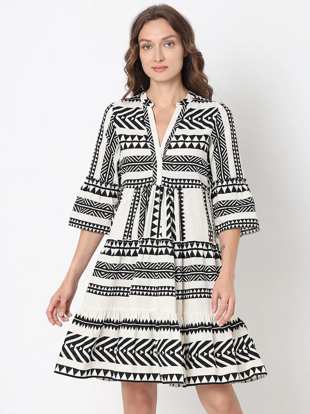 Off-White Aztec Print Flared Dress - Image 2