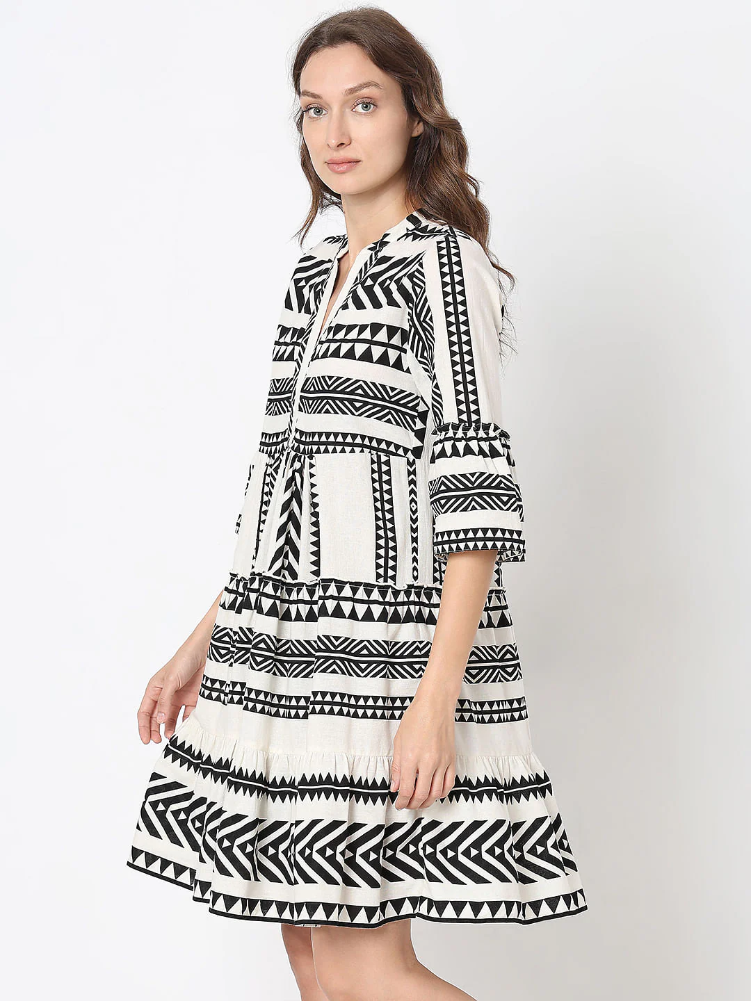 Off-White Aztec Print Flared Dress - Image 3