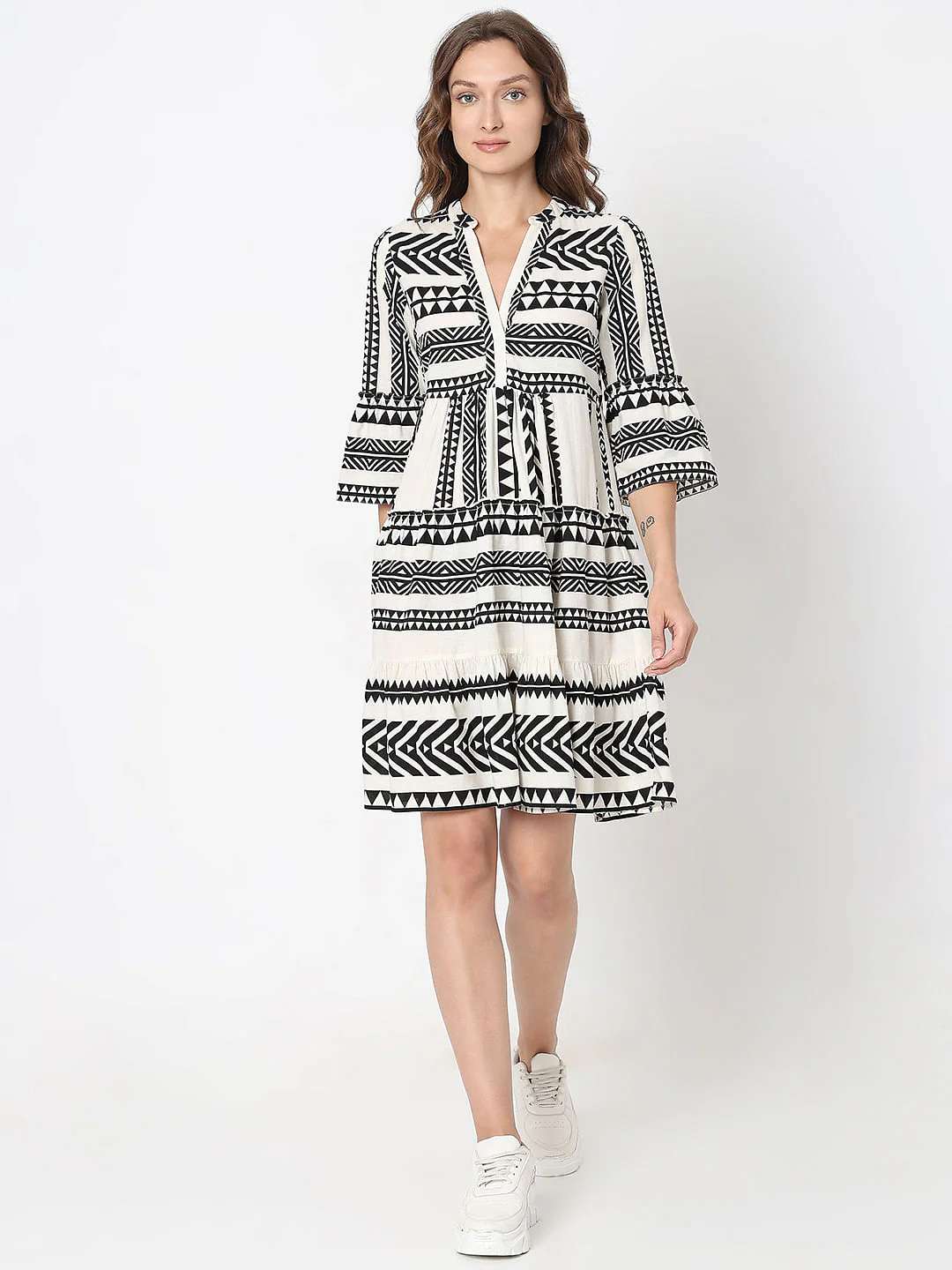 Off-White Aztec Print Flared Dress - Image 5