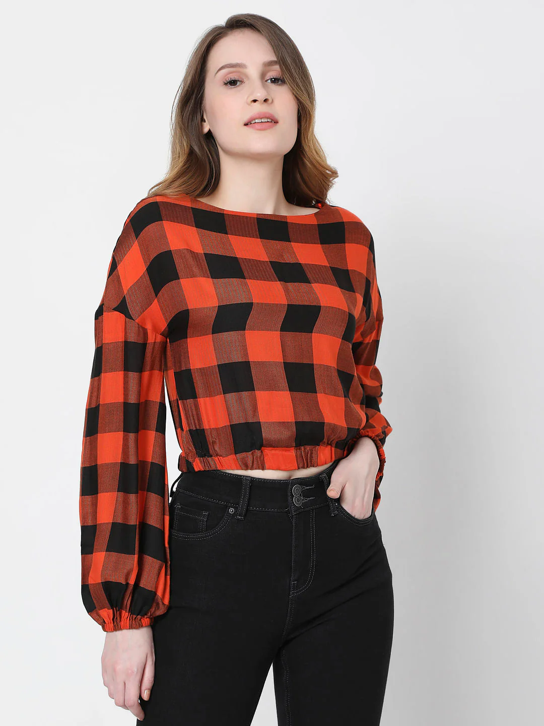 Orange Checks Crop Top - Image 2