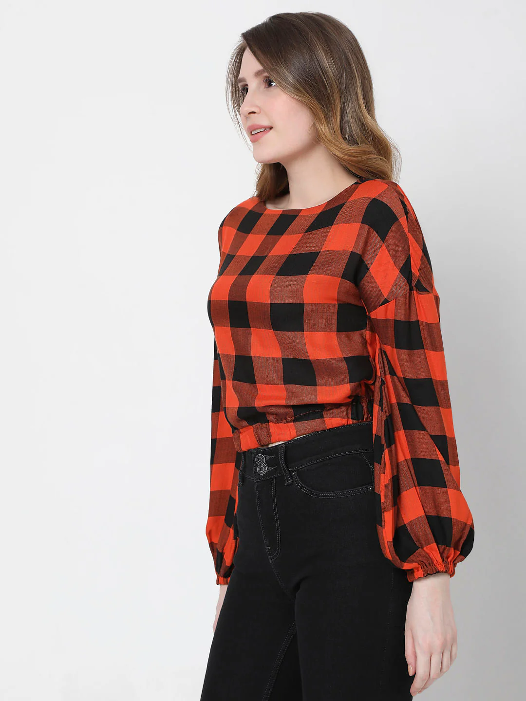 Orange Checks Crop Top - Image 3