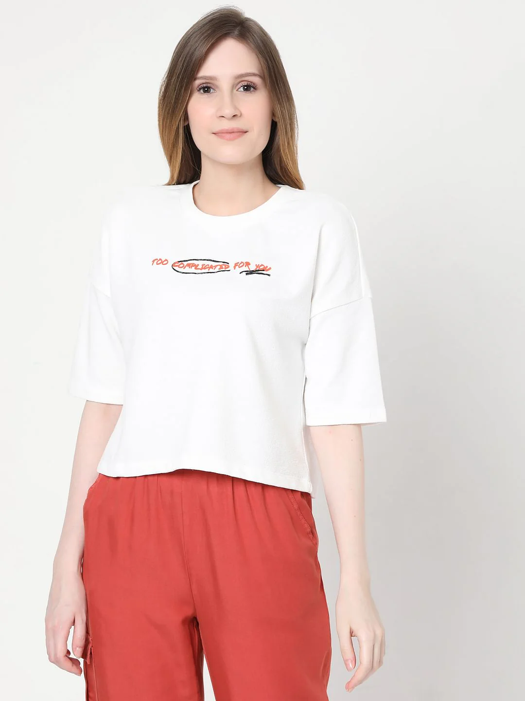 White Graphic Print Cropped T-Shirt - Image 2