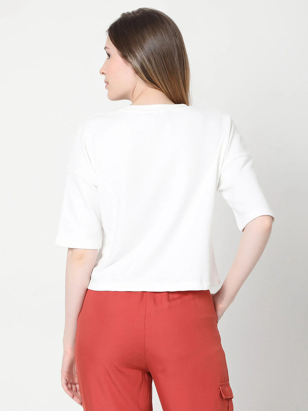 White Graphic Print Cropped T-Shirt - Image 4