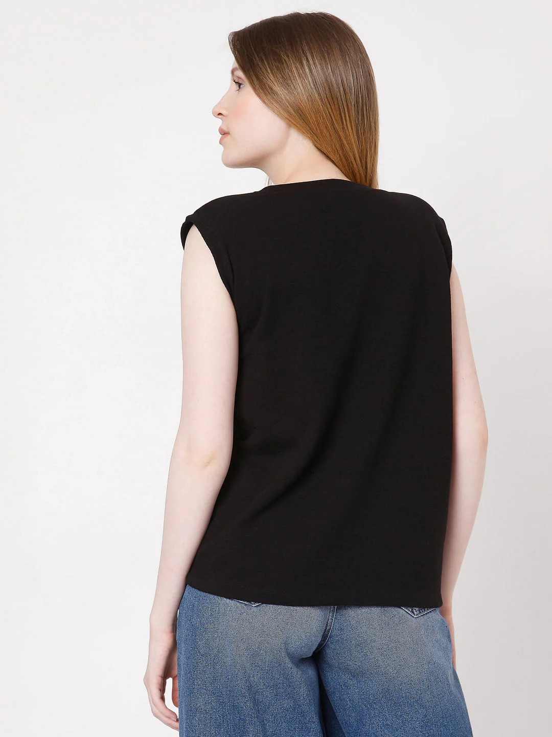 Black Sleeveless Text Print T-Shirt - Image 4