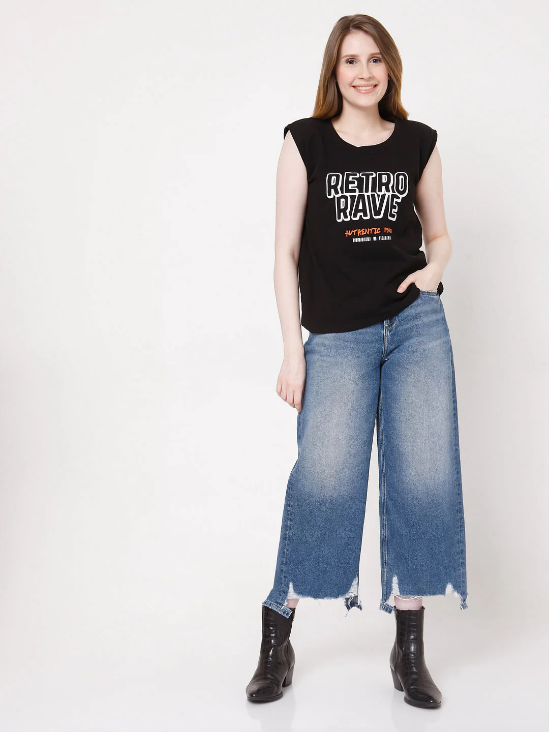 Black Sleeveless Text Print T-Shirt - Image 5