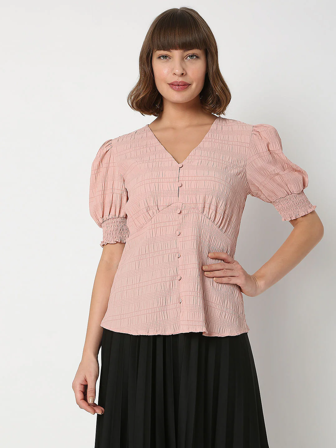 Beige Puff Sleeves Top - Image 2