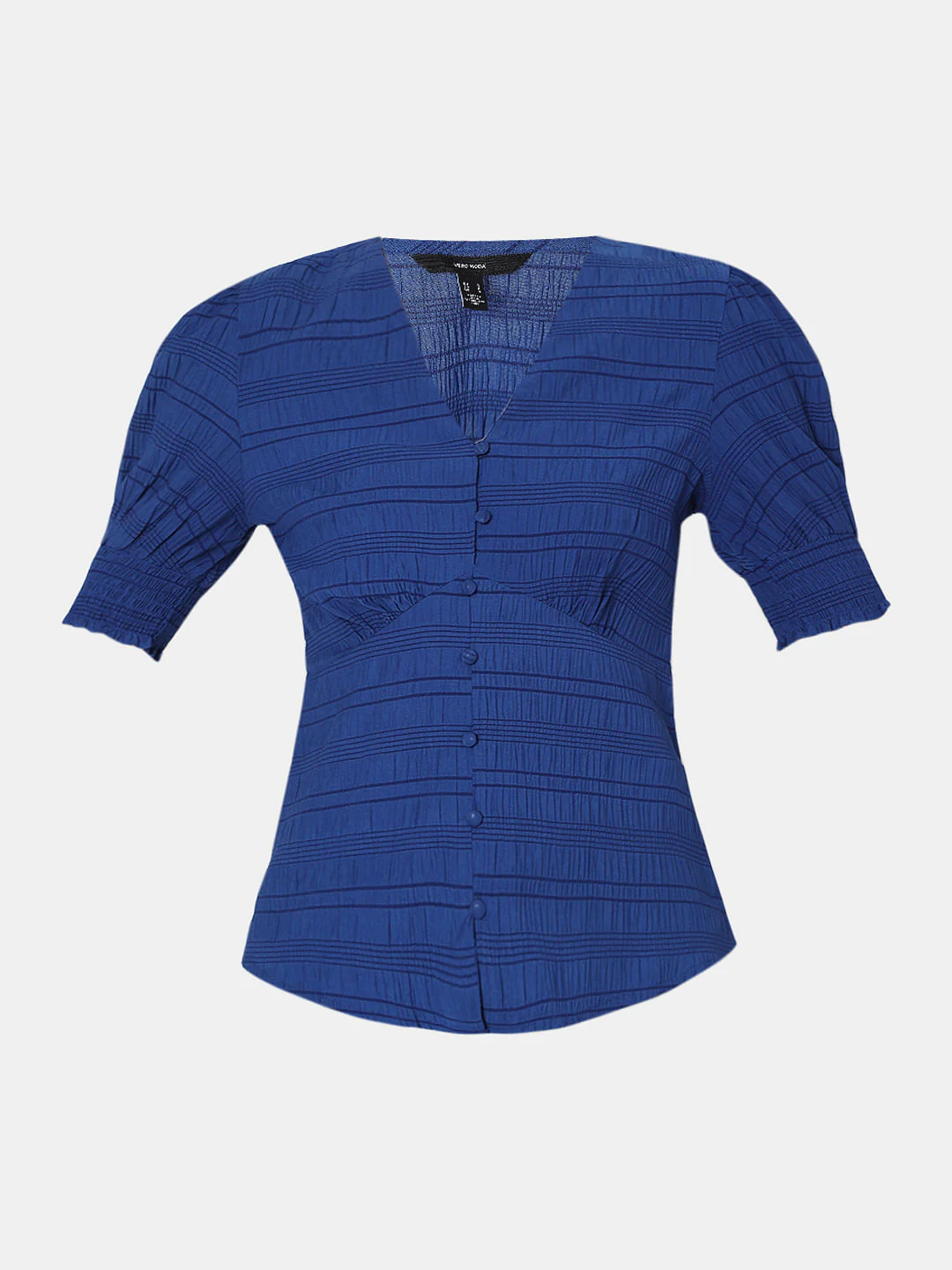 Blue Textured V-Neck Top - Image 7