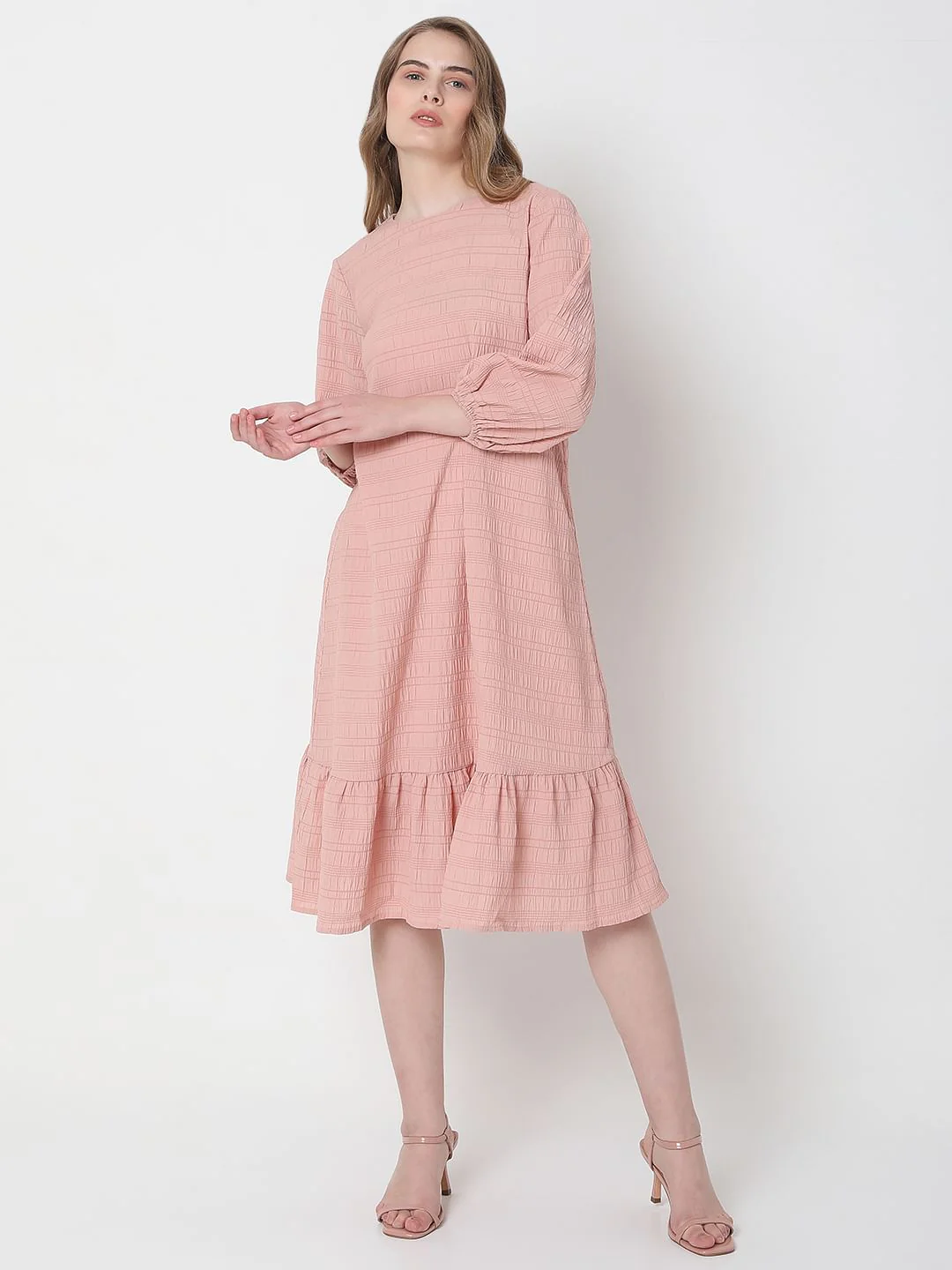 Pink Textured Midi Dress - Image 2