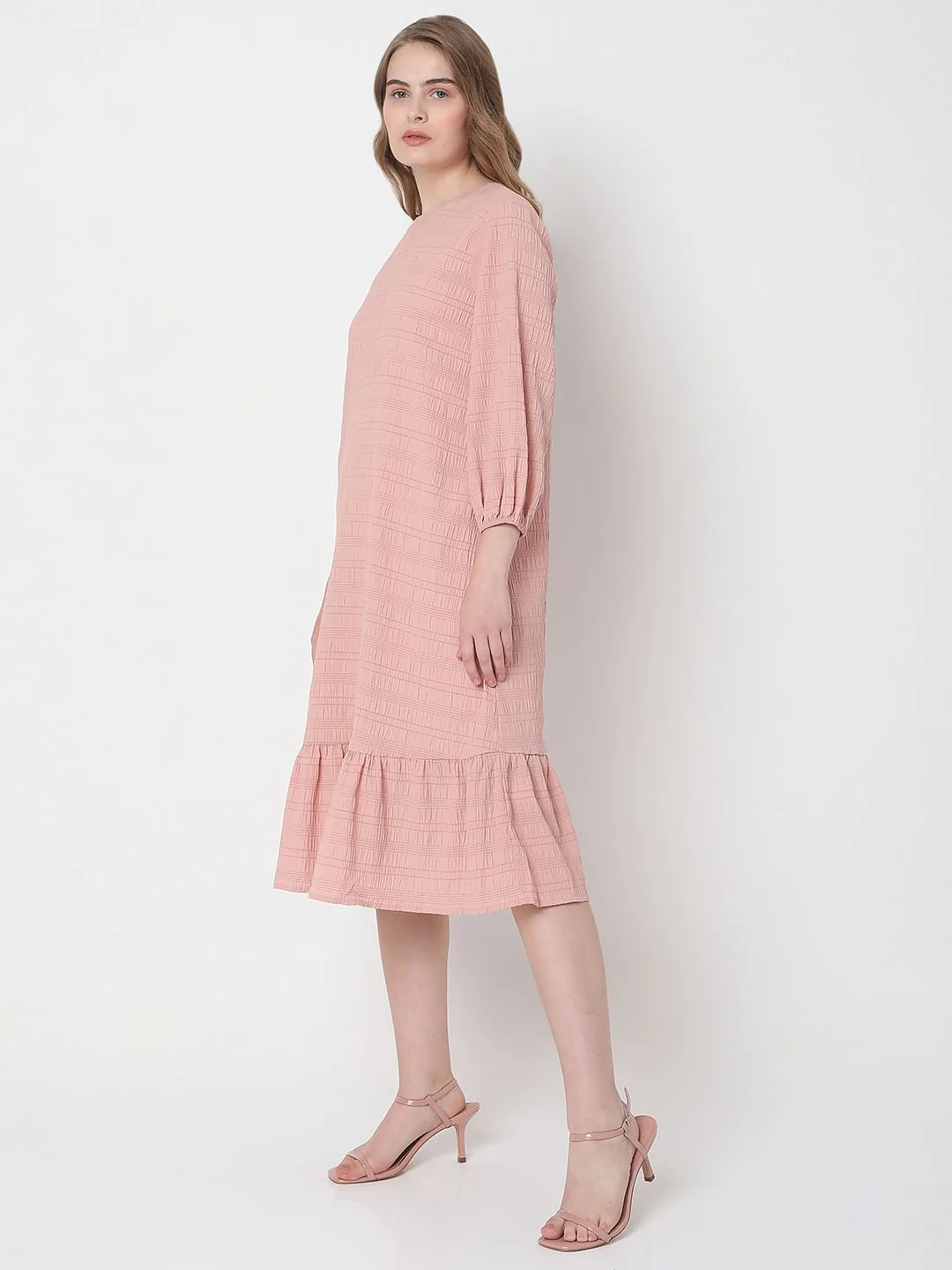 Pink Textured Midi Dress - Image 3