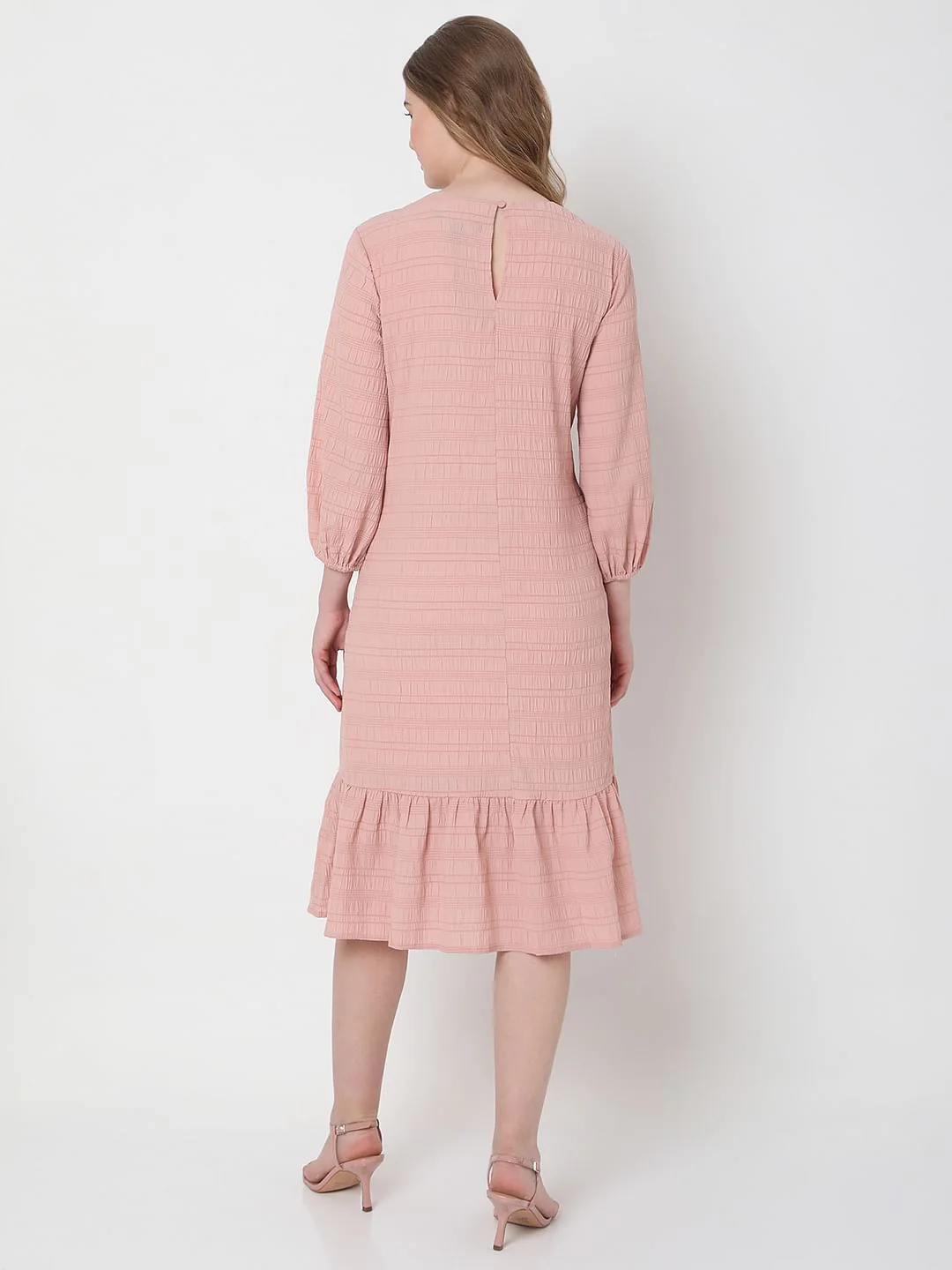 Pink Textured Midi Dress - Image 4