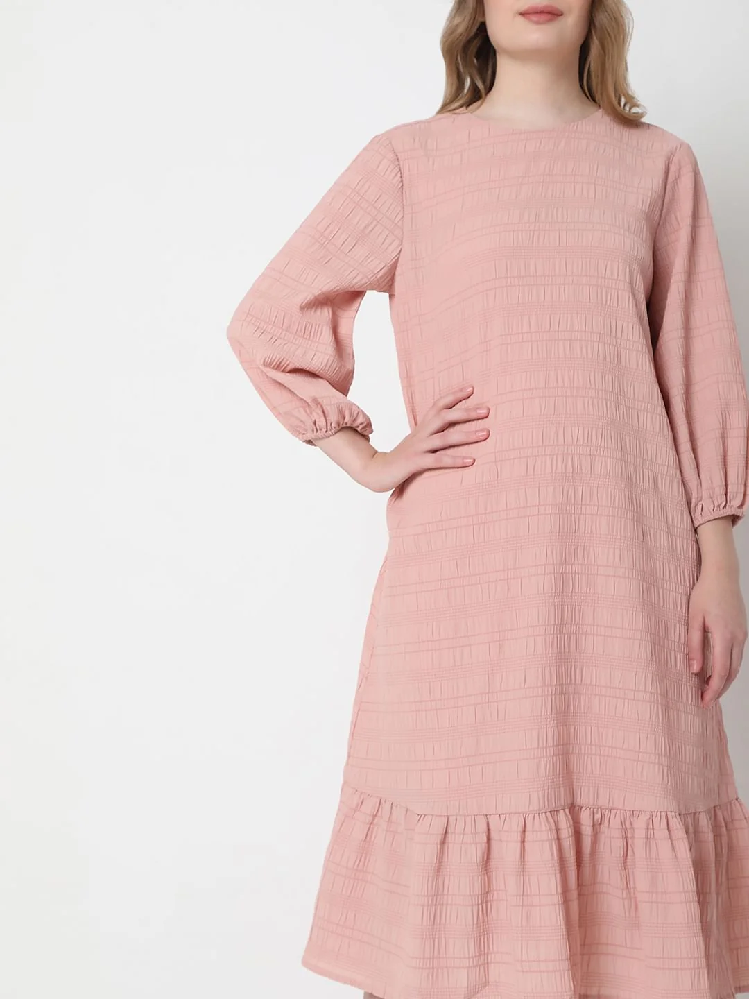 Pink Textured Midi Dress - Image 5