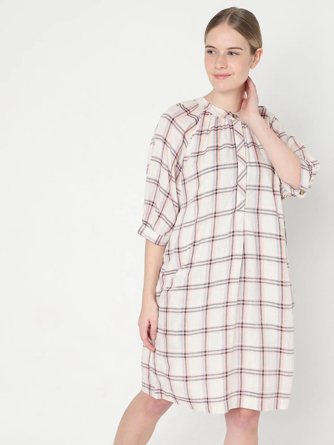 Light Pink Checks Shift Dress - Image 2