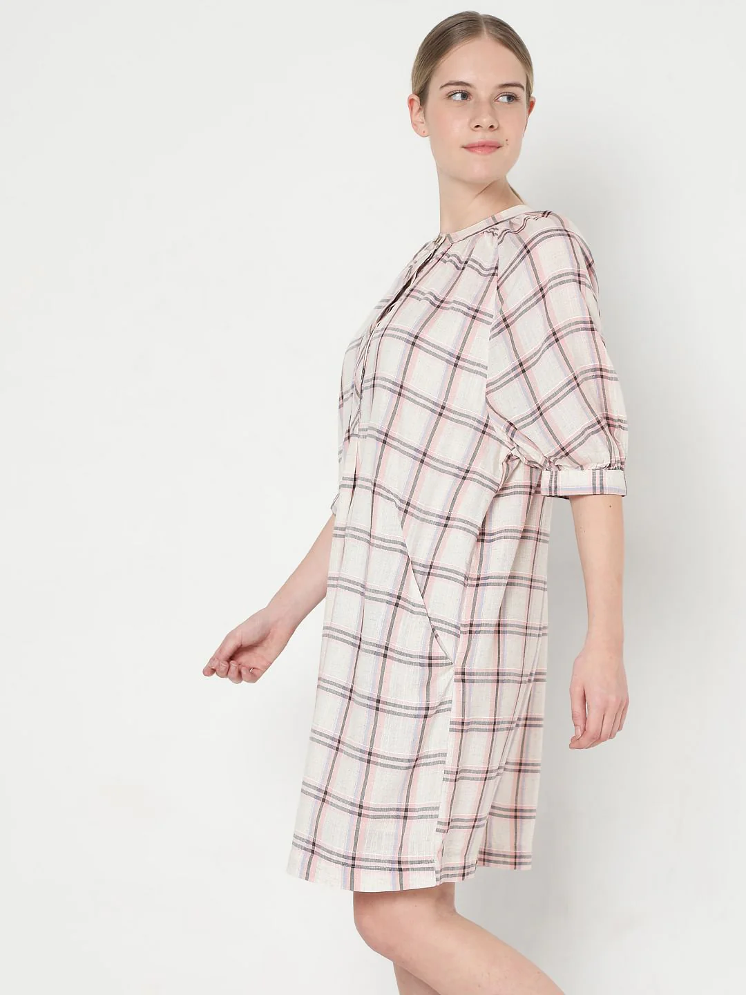 Light Pink Checks Shift Dress - Image 3