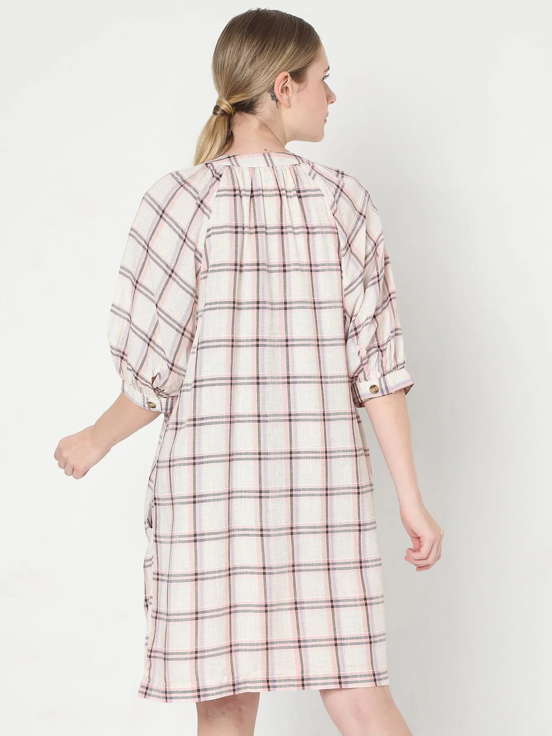 Light Pink Checks Shift Dress - Image 4