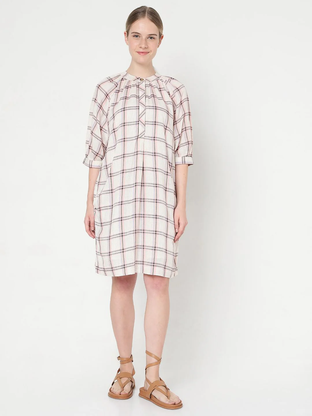 Light Pink Checks Shift Dress - Image 5