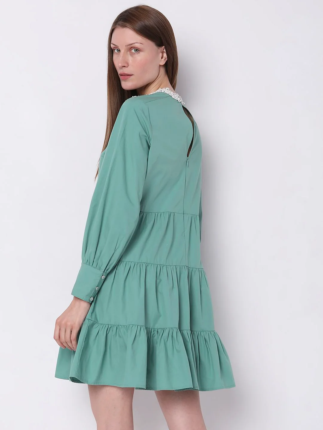 Green Embroidered Tiered Dress - Image 4