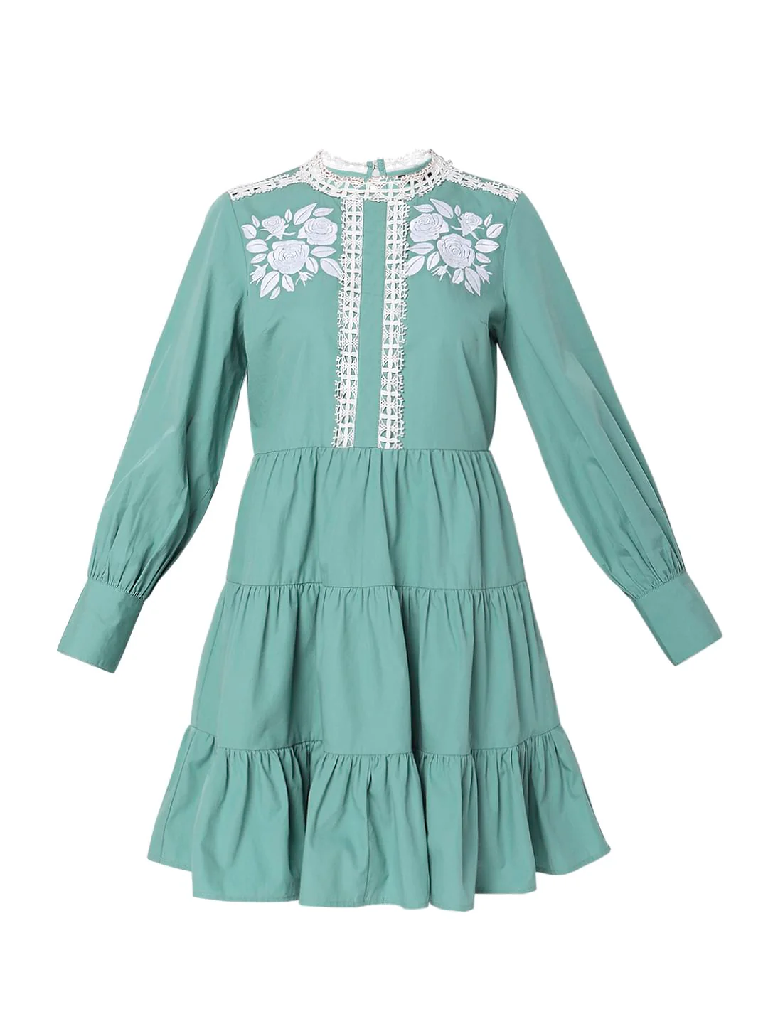 Green Embroidered Tiered Dress - Image 7