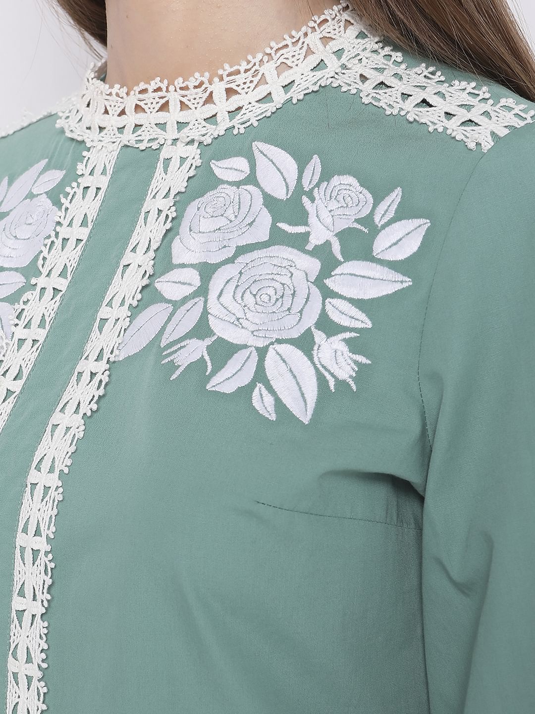 Green Embroidered Tiered Dress - Image 8