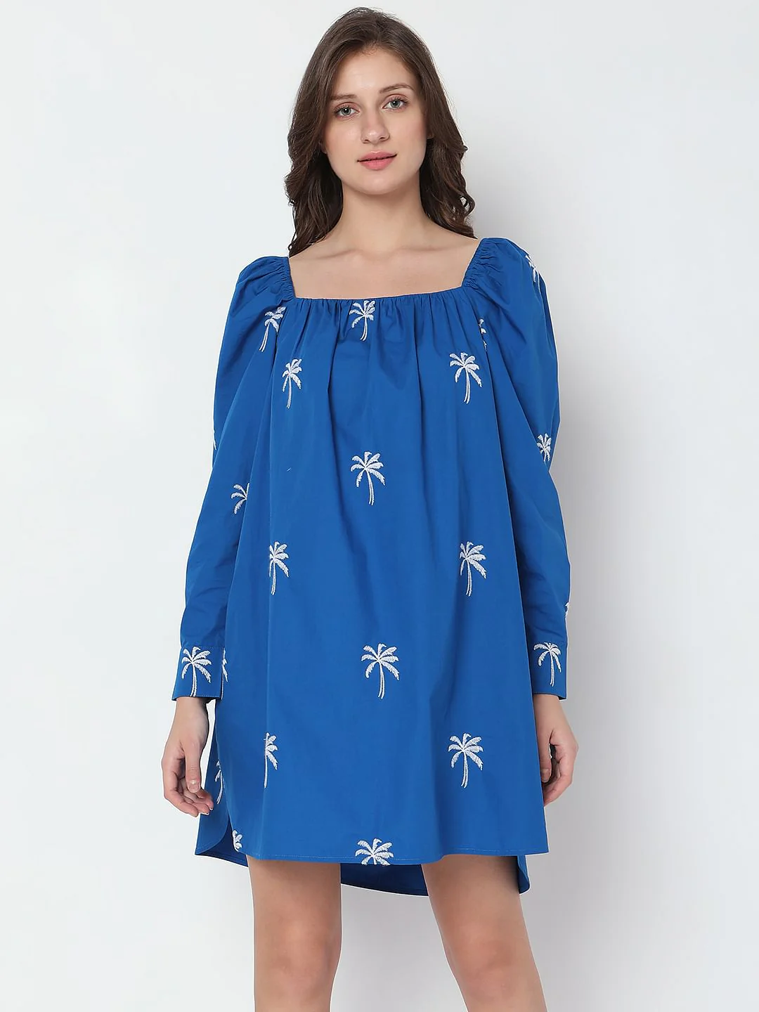 Blue Floral Embroidered Shift Dress - Image 2