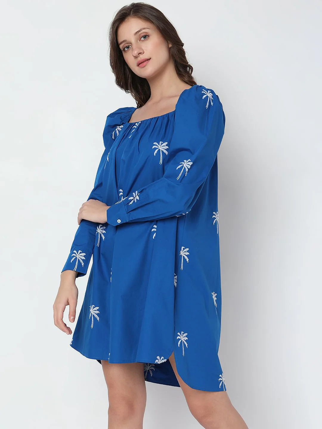 Blue Floral Embroidered Shift Dress - Image 3