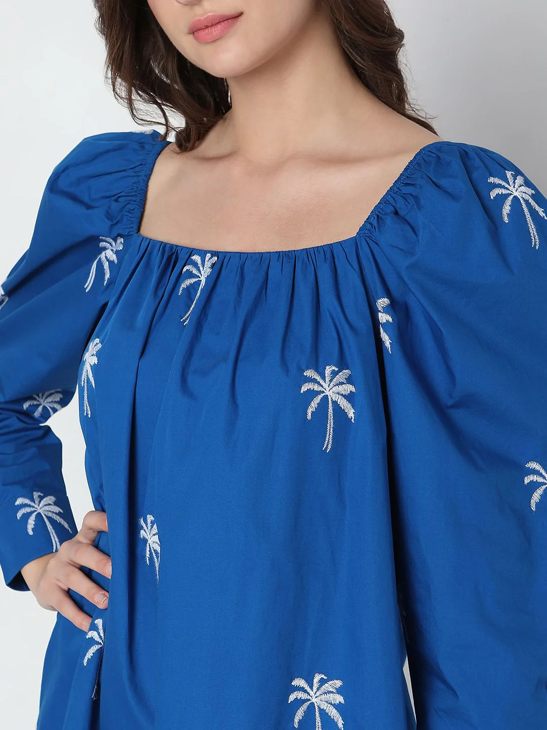 Blue Floral Embroidered Shift Dress - Image 6