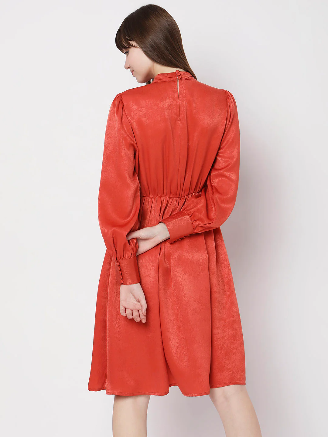 Rust Satin Fit & Flare Dress - Image 4