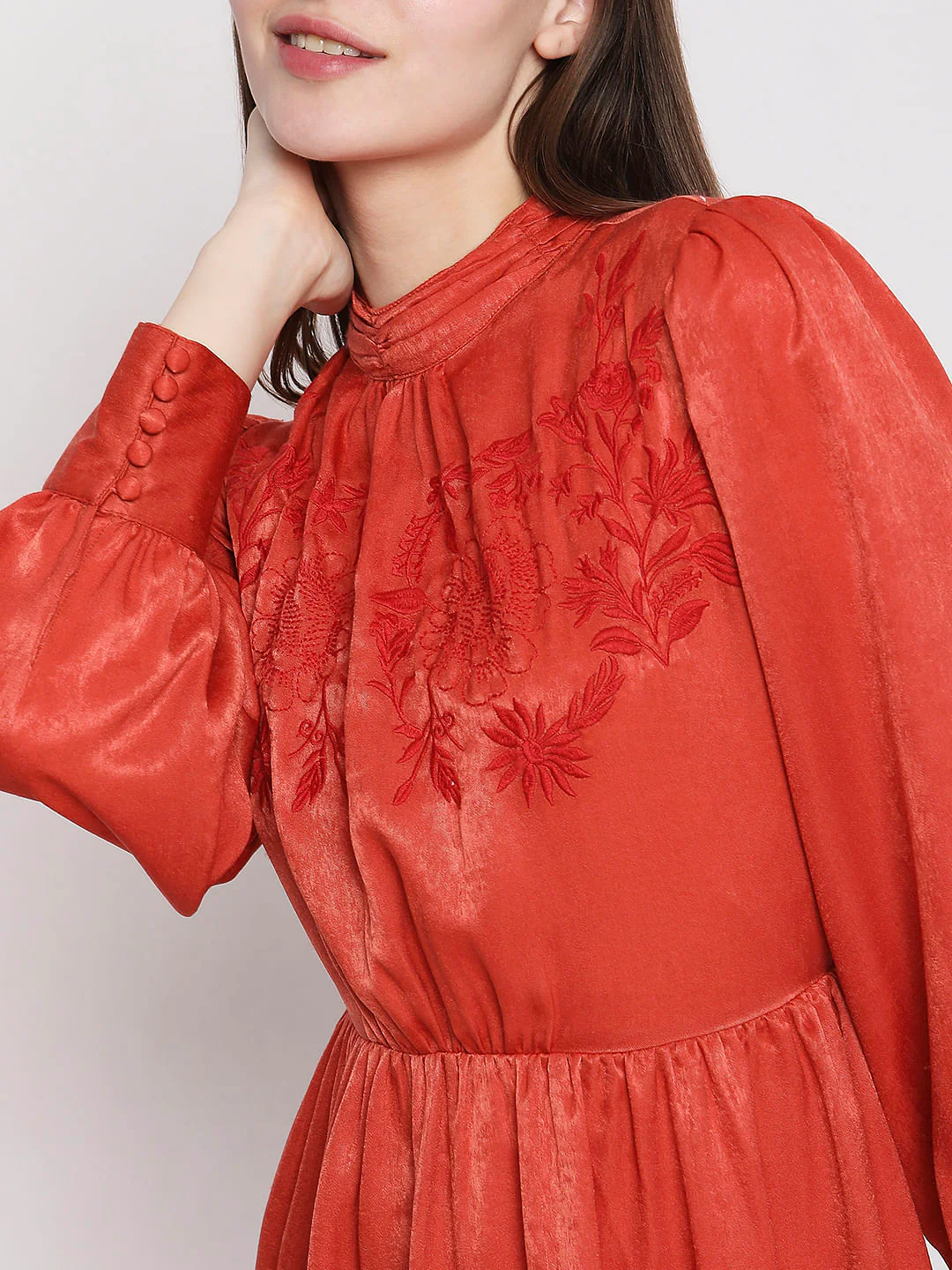Rust Satin Fit & Flare Dress - Image 6