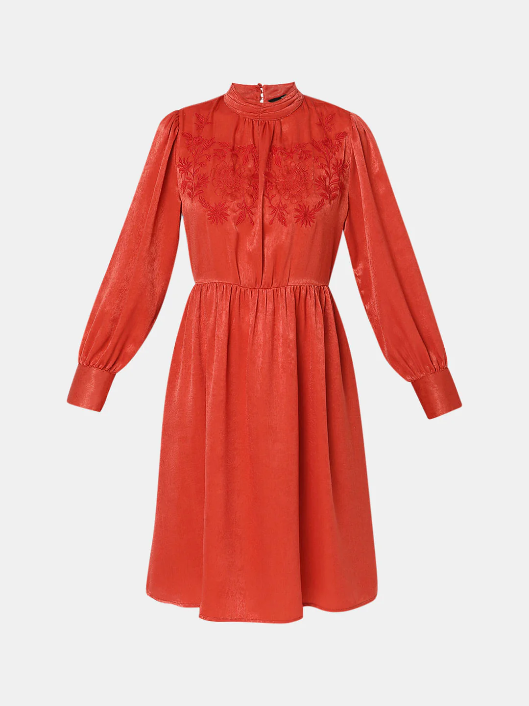 Rust Satin Fit & Flare Dress - Image 7