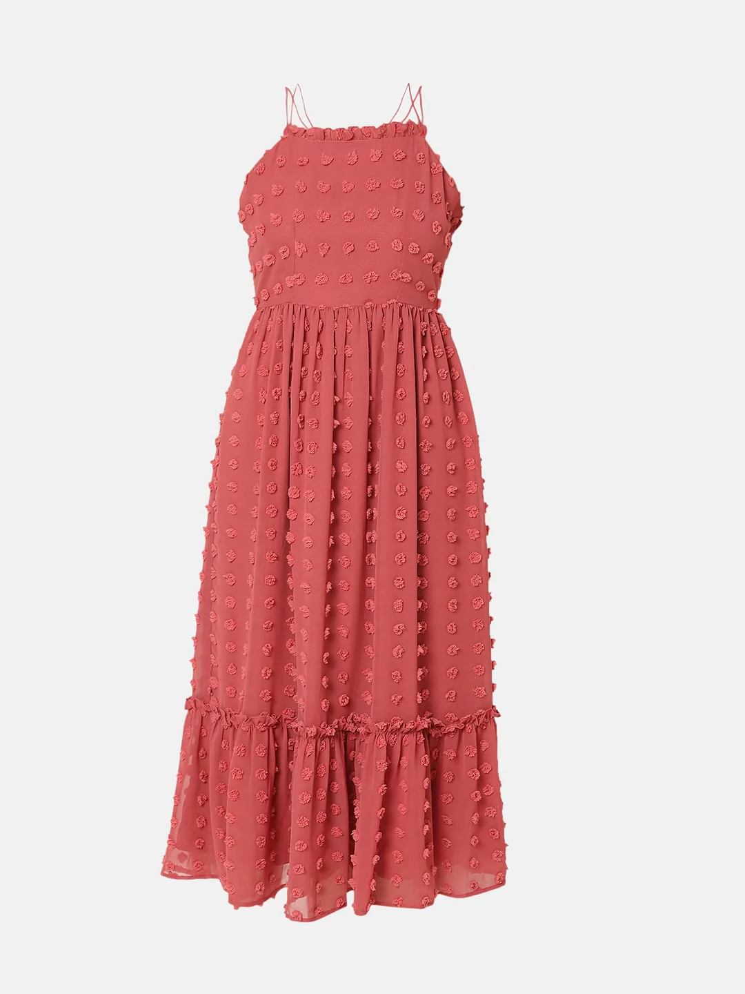 Red Self-Design Midi Dress - Image 6