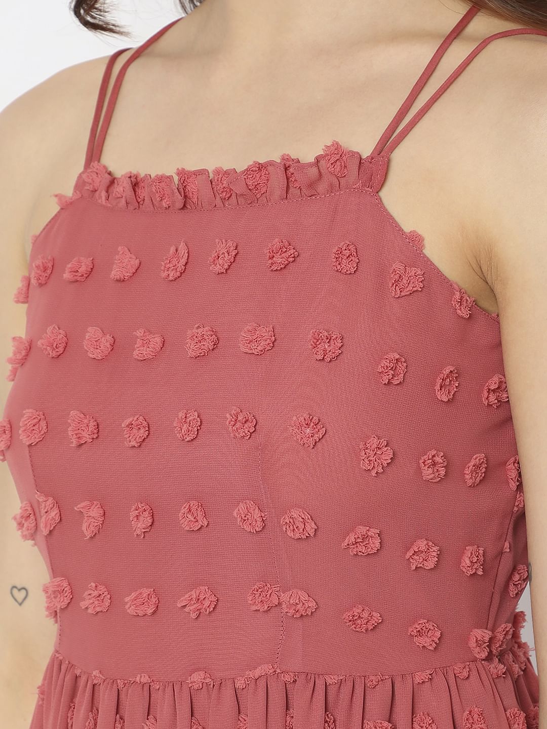 Red Self-Design Midi Dress - Image 7