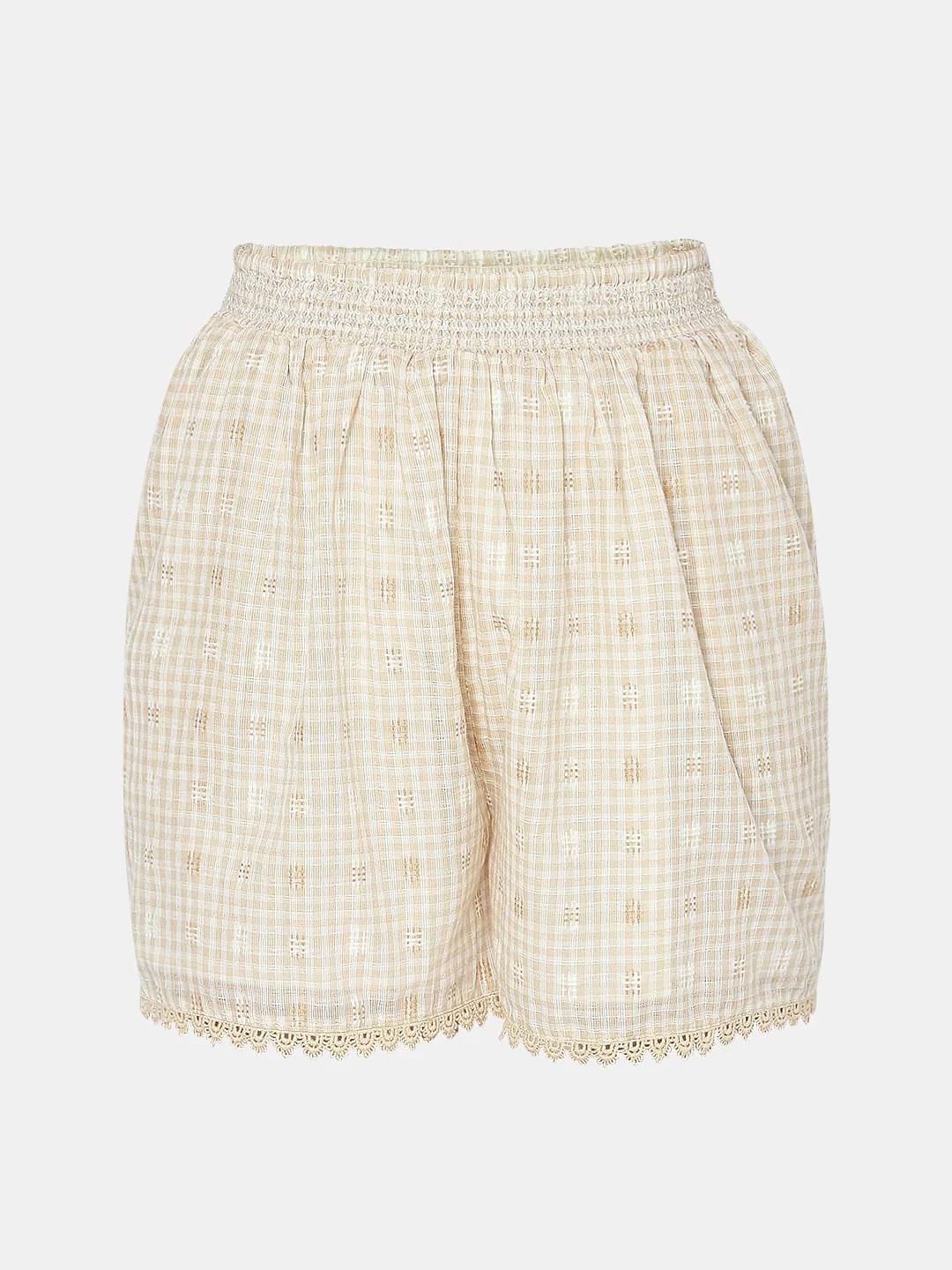 Beige High Rise Check Co-Ord Set Shorts - Image 7