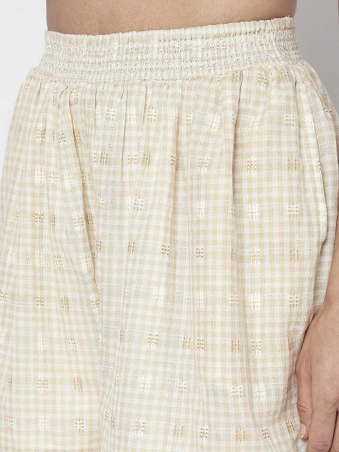 Beige High Rise Check Co-Ord Set Shorts - Image 8