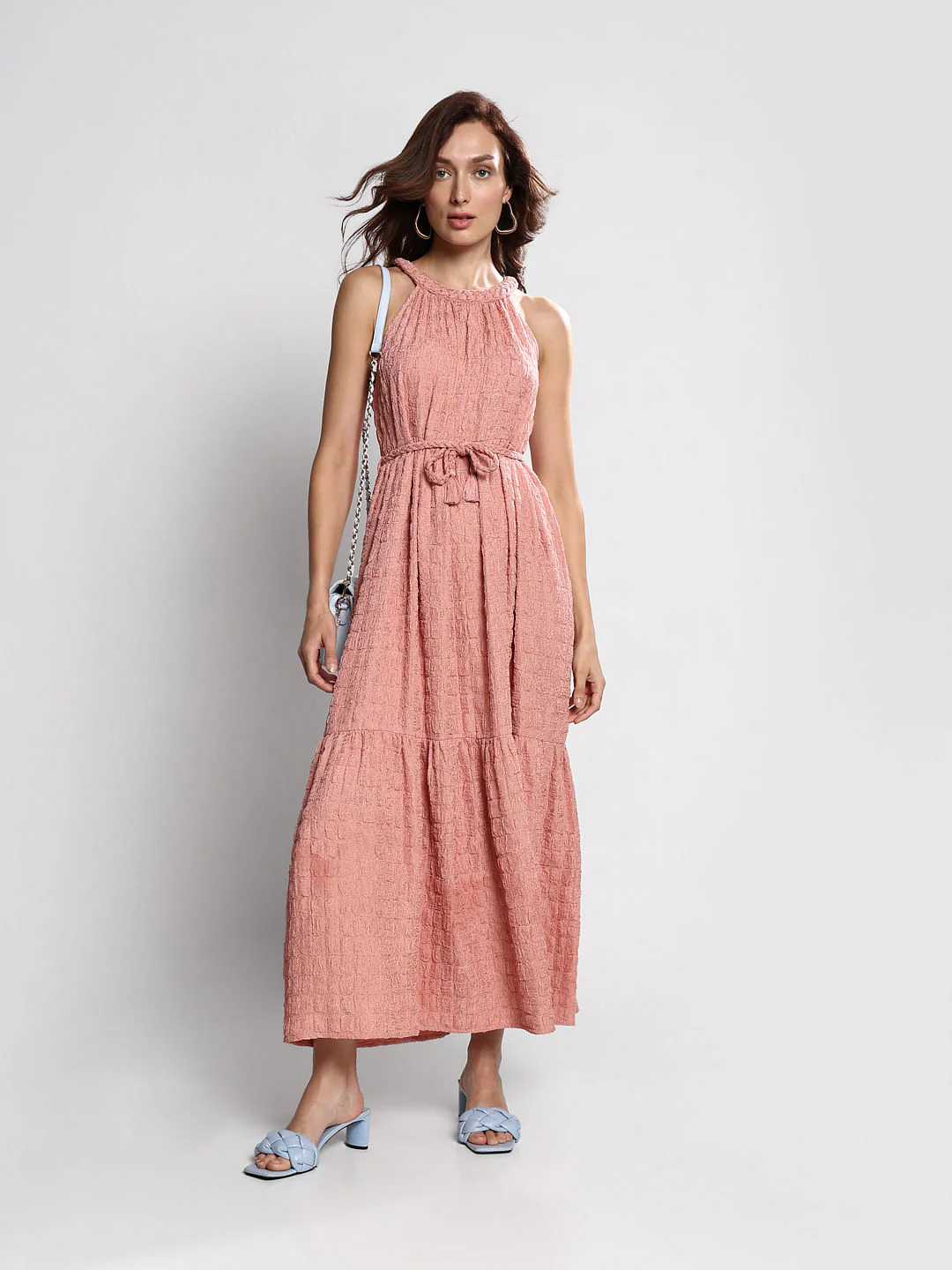 Pink Textured Tiered Maxi Dress - Image 2