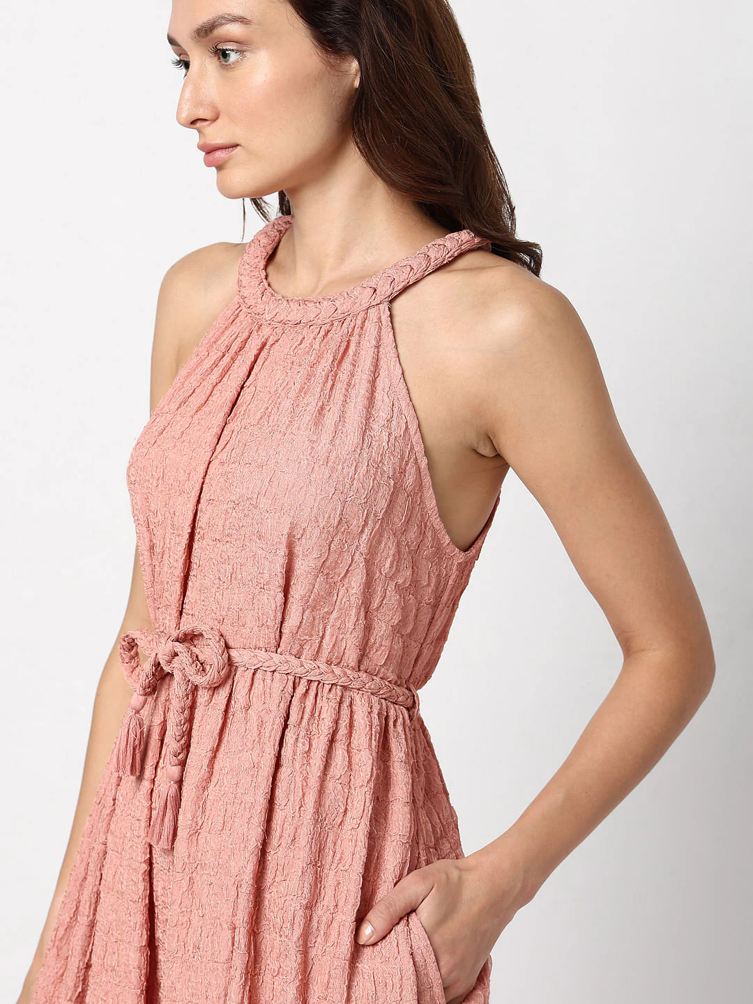 Pink Textured Tiered Maxi Dress - Image 7