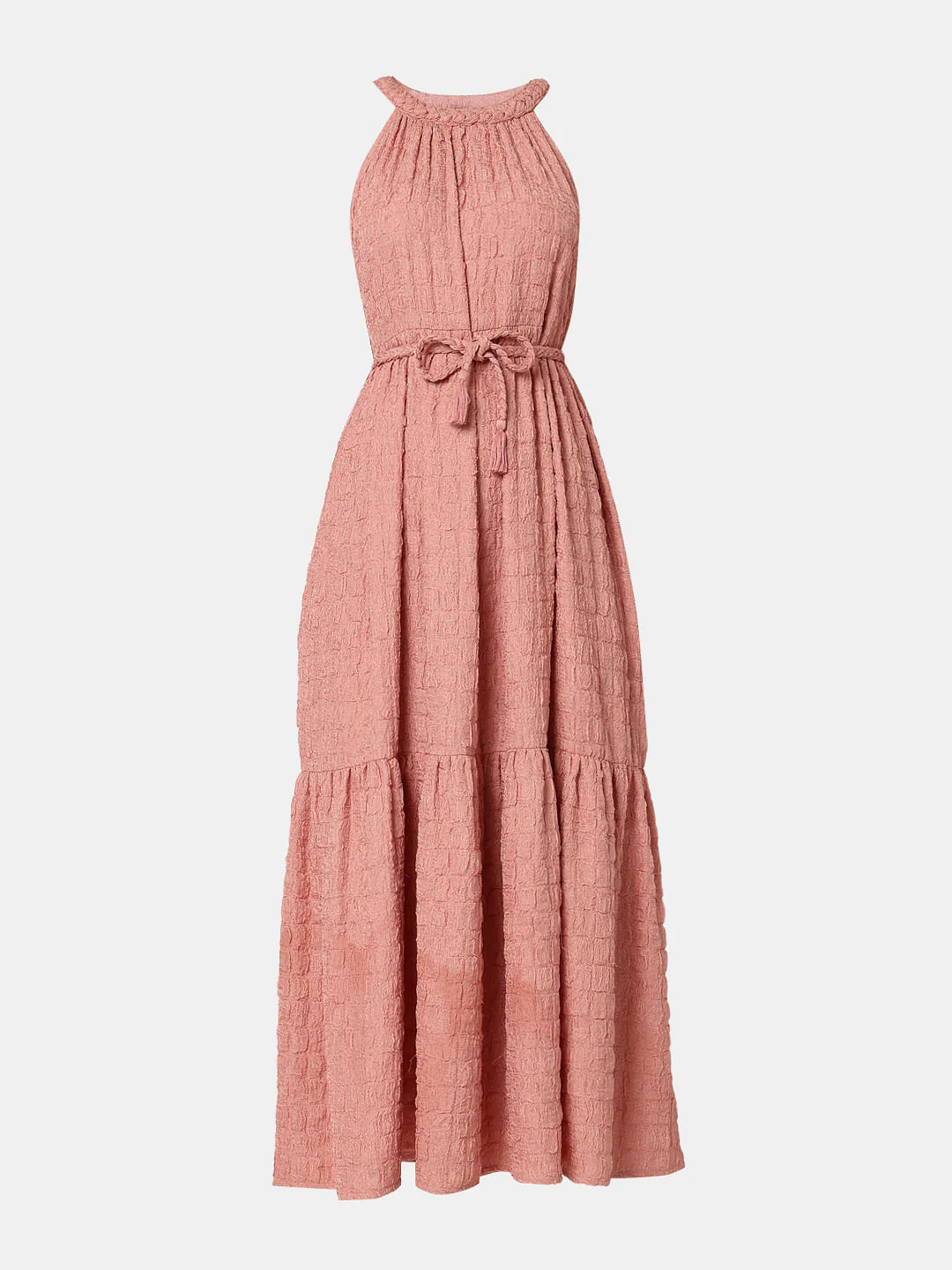 Pink Textured Tiered Maxi Dress - Image 8