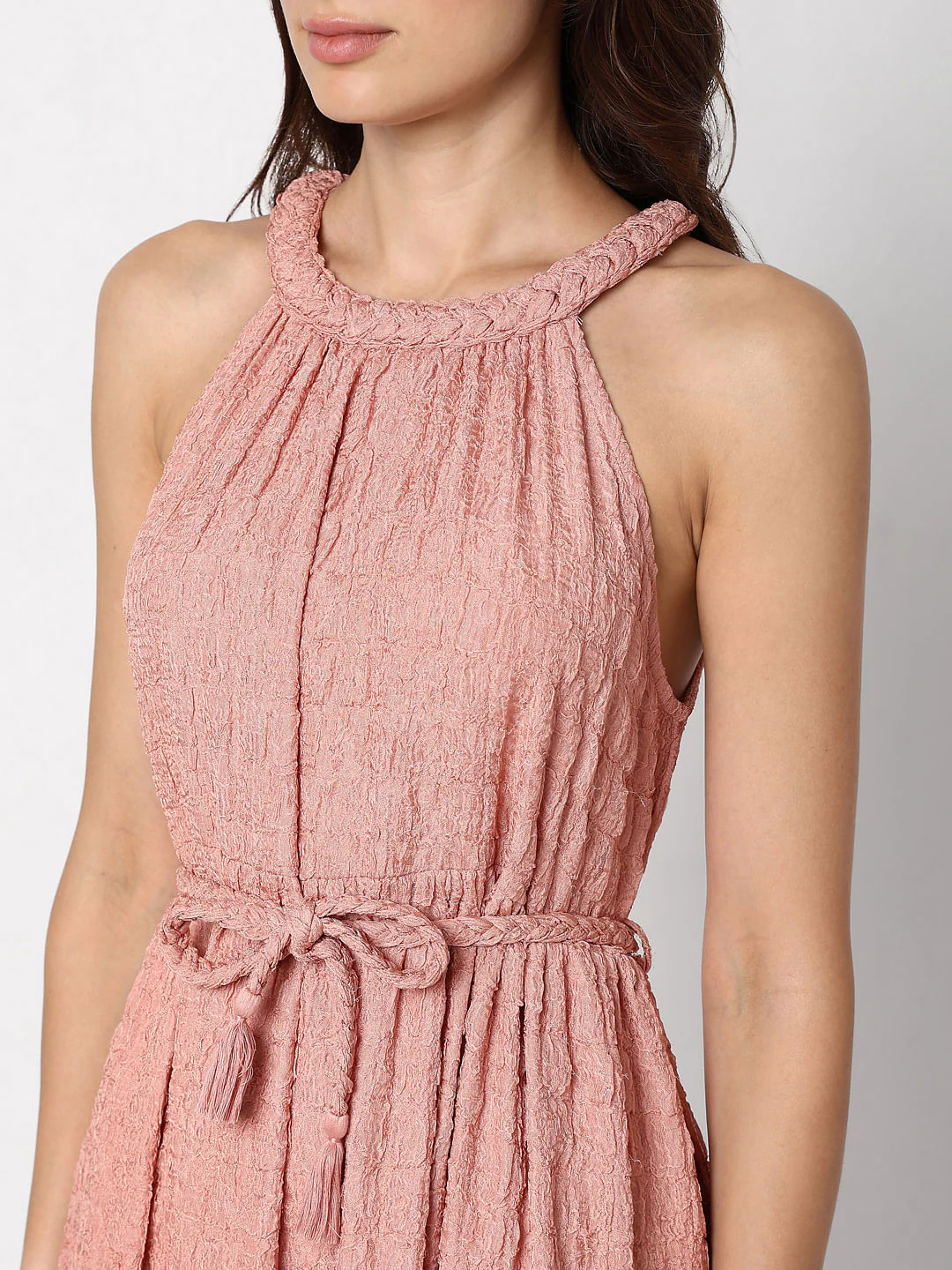 Pink Textured Tiered Maxi Dress - Image 9